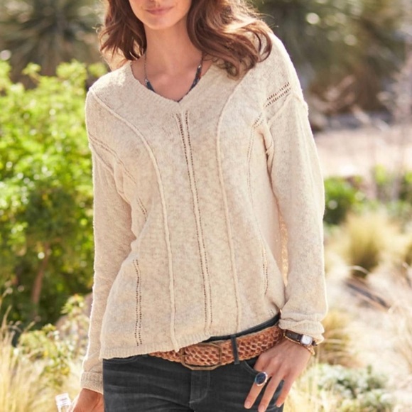 Sundance Vneck Sweater Nubby Eyelet 
